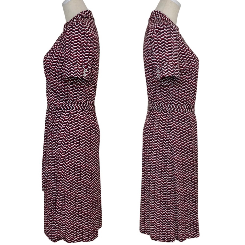 LOFT Geometric Print Above the Knee-Length Wrap Dress Red Black White Size 4 - Picture 5 of 16